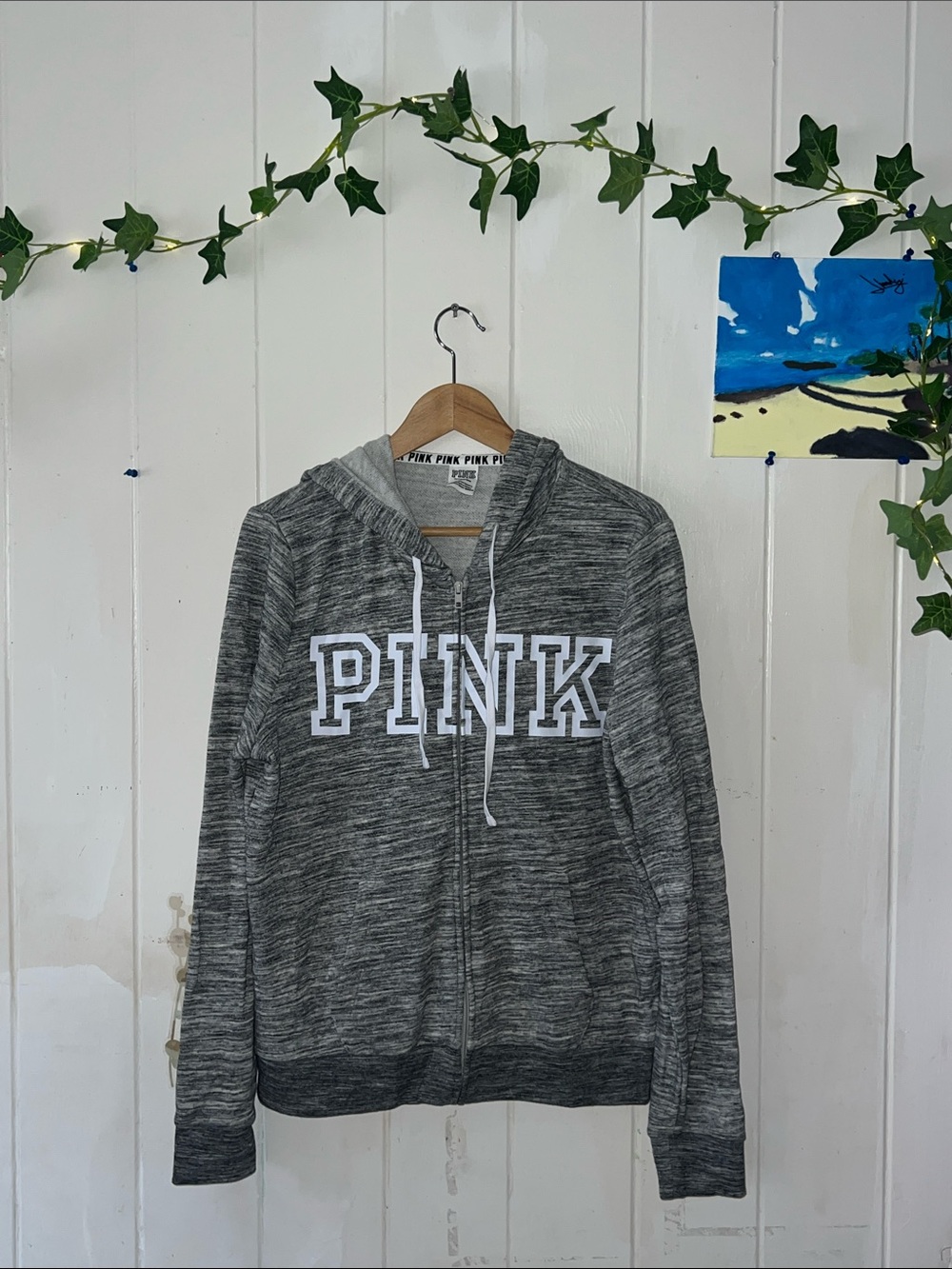 🍓🌹PINK Victoria's Secret Gray Marled Full-Zip Hoodie